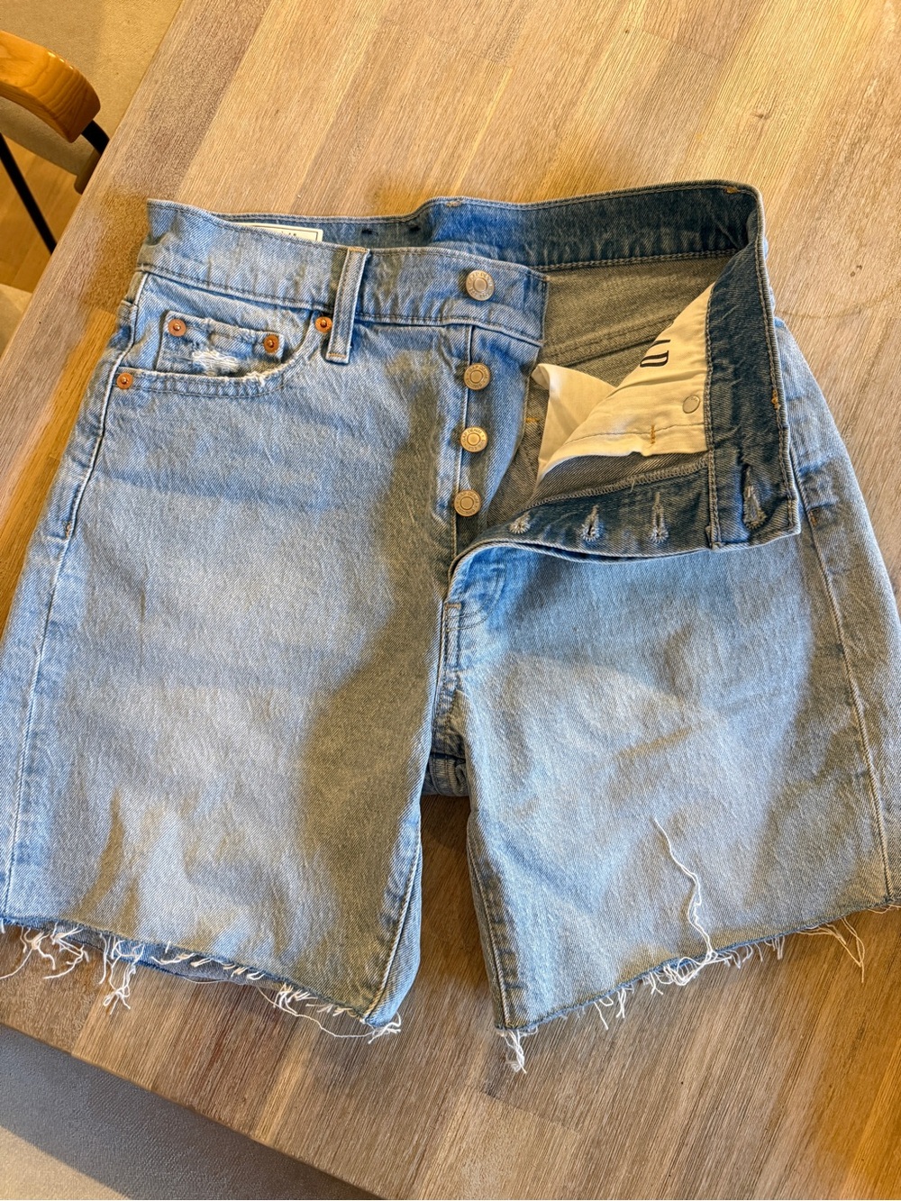 GAP Cheeky MIDI Short High Rise Denim Shorts with Frayed Hem